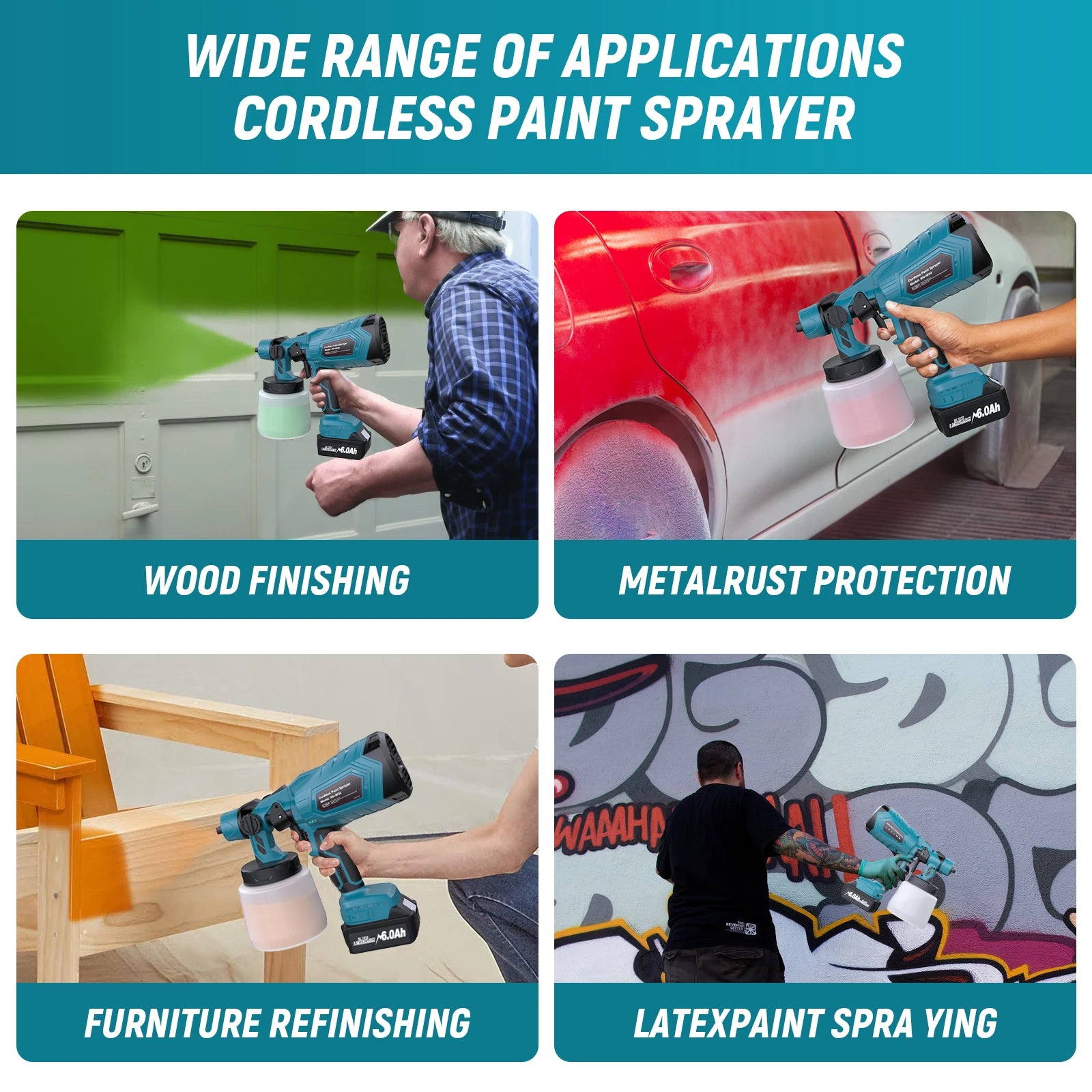 Cordless HVLP Paint Sprayer 1000ml Adjustable Flow Spray Gun for 18V Lithium Battery