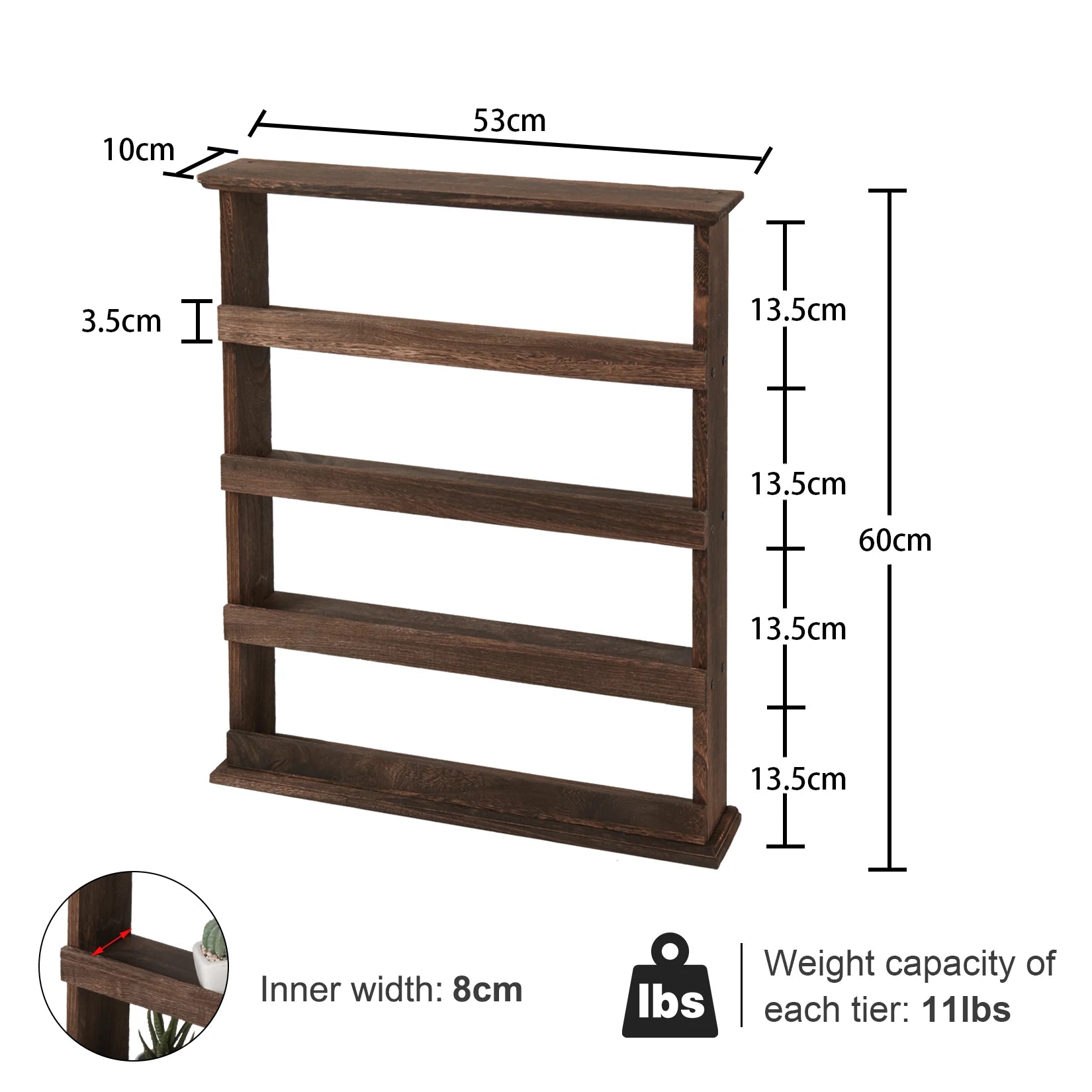 Wall Mounted Wooden Kitchen Shelf 4 Tier Spice Rack Storage Organizer Floating Wall Shelf