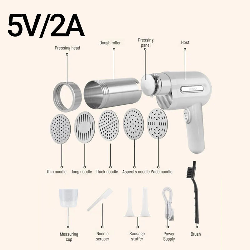 Portable Rechargeable Electric Pasta Maker 200g Automatic Handheld Noodle Extruder 40W