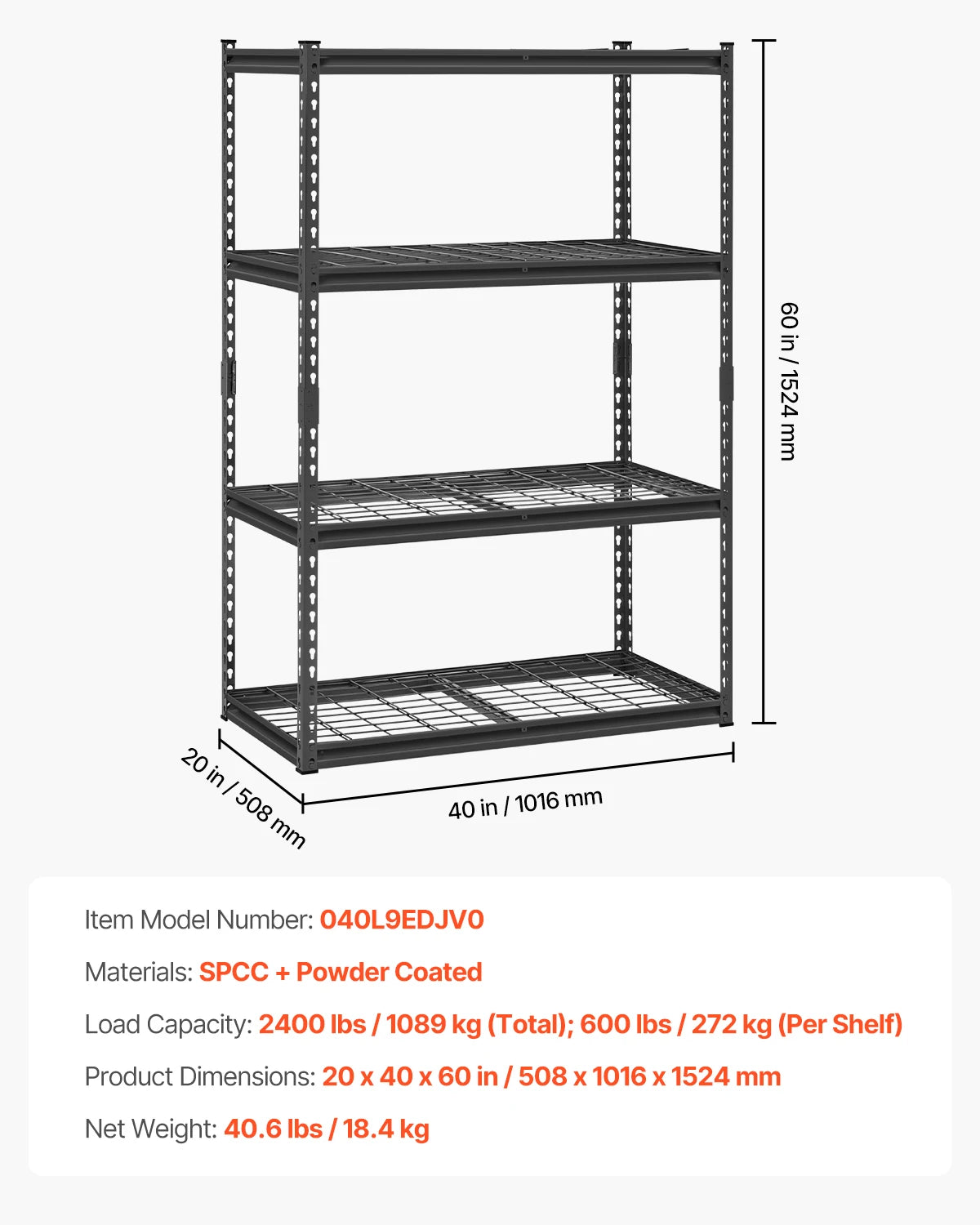 Heavy Duty 4 Tier Storage Shelves Adjustable Metal Garage Rack 2400lbs Capacity