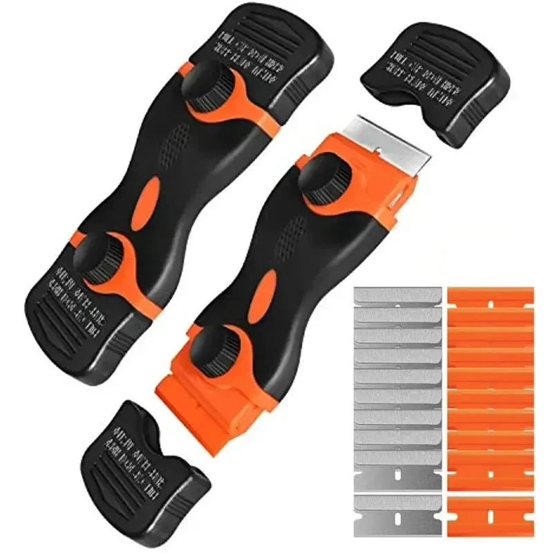 Heavy Duty 2-in-1 Razor Scraper Cleaning Tool with Replaceable Plastic and Steel Blades for Glass and Windows