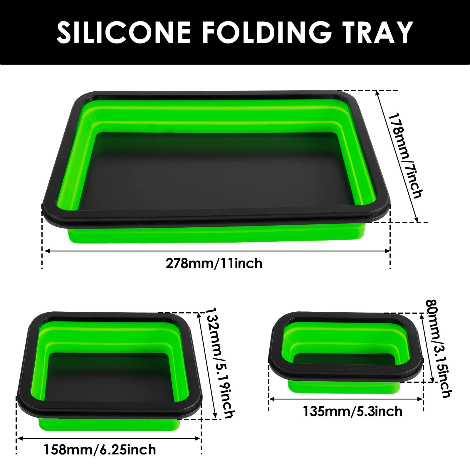 3-Piece Foldable Silicone Magnetic Parts Tray for Hardware Storage and Workshop Use