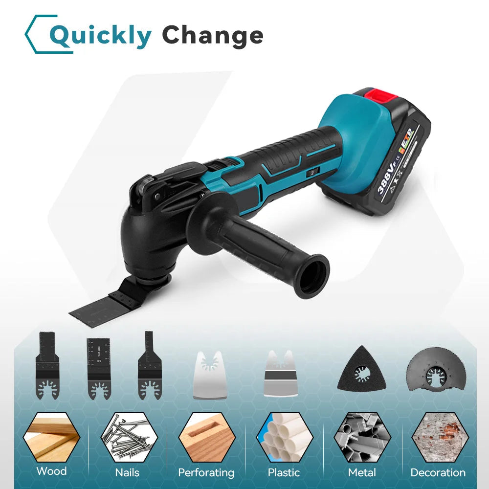 Cordless Oscillating Multi Tool 600W Variable Speed Cutter Trimmer Kit with 22 Accessories and Batteries