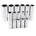 Heavy Duty 11-Piece Metric Long Deep Socket Set 1/4" Drive Chrome Vanadium 6-Point 4–14mm
