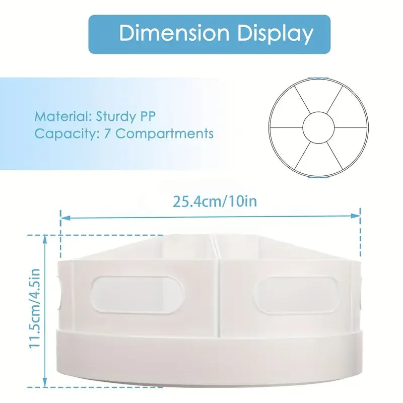 360 Degree Rotating Desktop Stationery Organizer with 7 Removable Compartments Pen Holder Storage Box