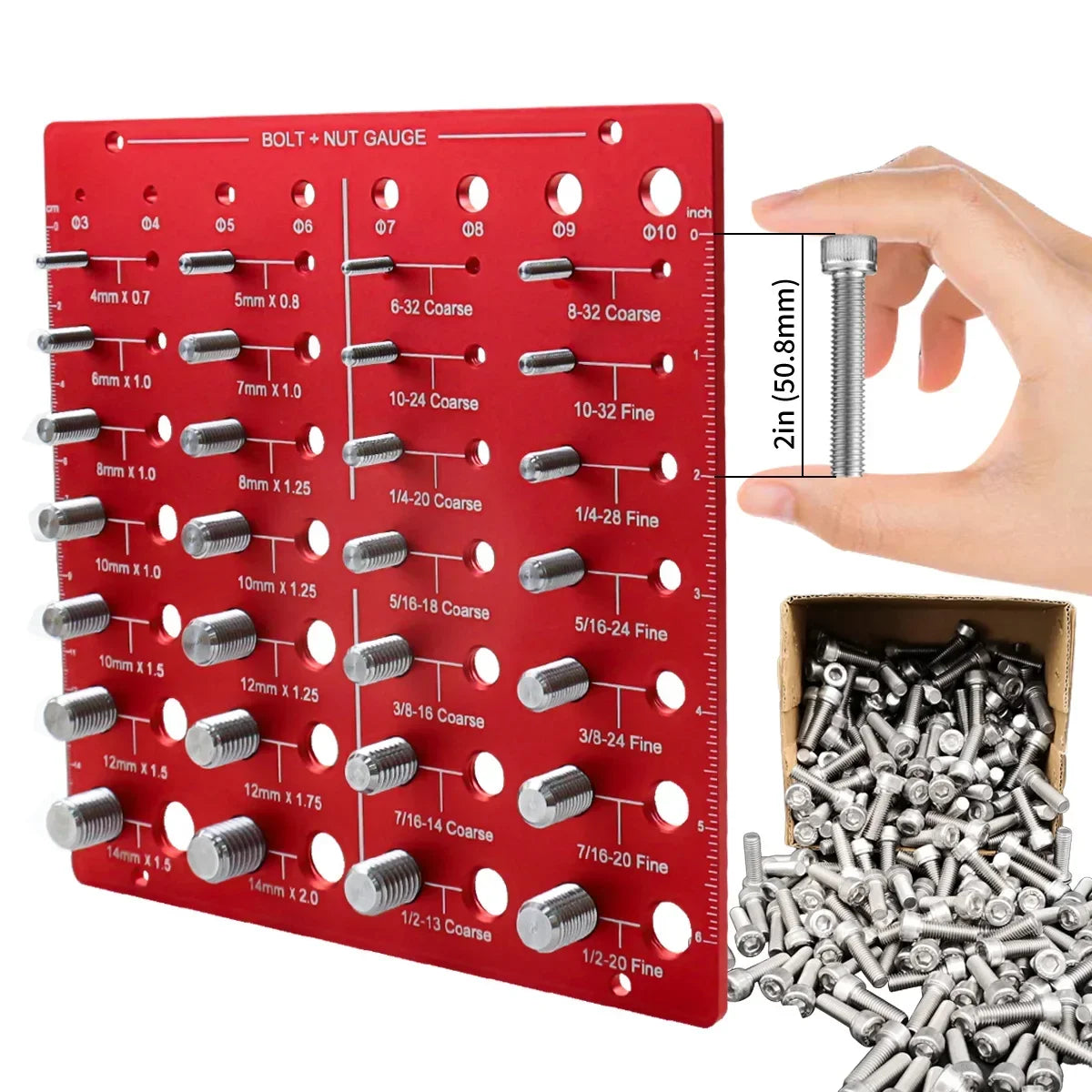 Nut Bolt Thread Checker Tool 28 Size Metric Imperial Aluminum Alloy Thread Identification Gauge