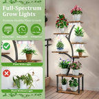 Plant Stand 7 Tier LED Grow Light Rack Wooden Metal Flower Display Shelf for Indoor Plants