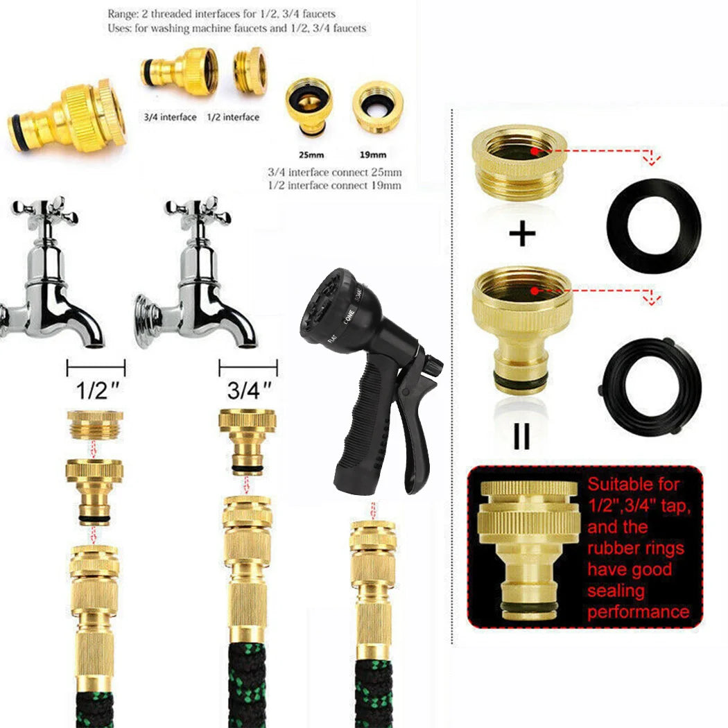 Expandable Garden Hose with Spray Nozzle and Storage Bag 50ft