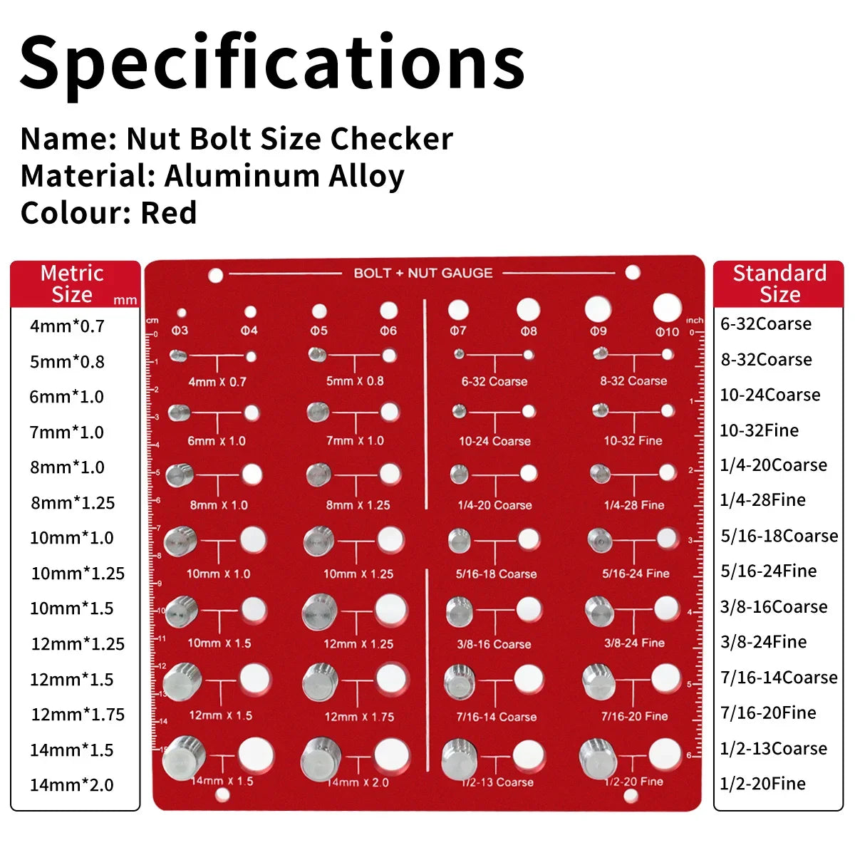Nut Bolt Thread Checker Tool 28 Size Metric Imperial Aluminum Alloy Thread Identification Gauge