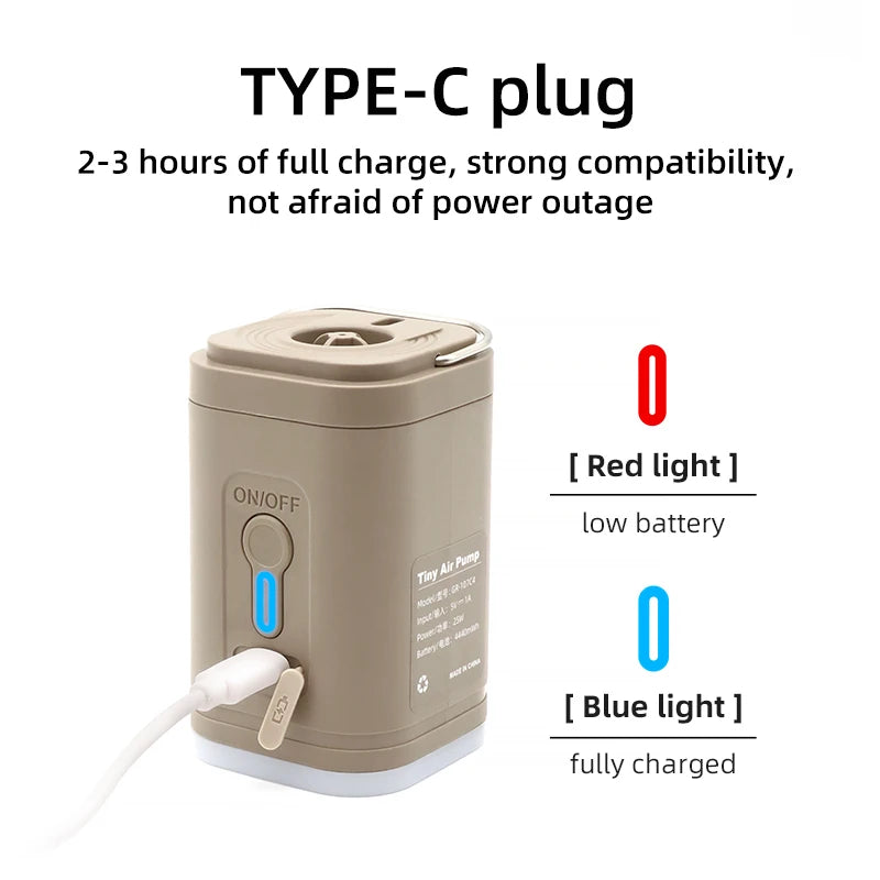 Compact 2-in-1 Portable Inflator Pump with LED Camping Light Rechargeable Outdoor Travel Accessory