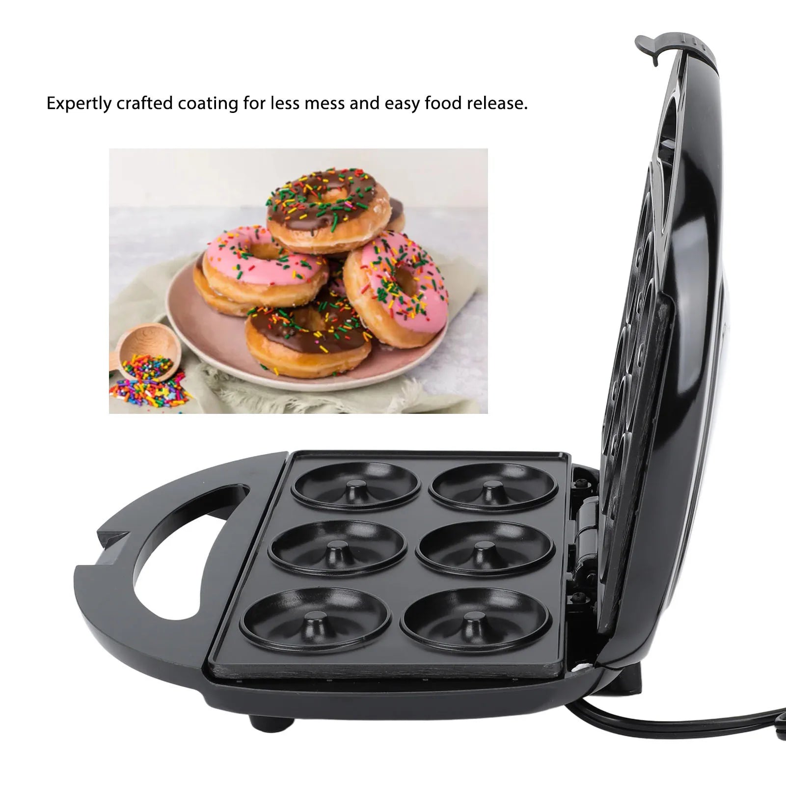 Portable Mini Donut Maker Machine 750W with Non-Stick Plates and Double-Sided Heating