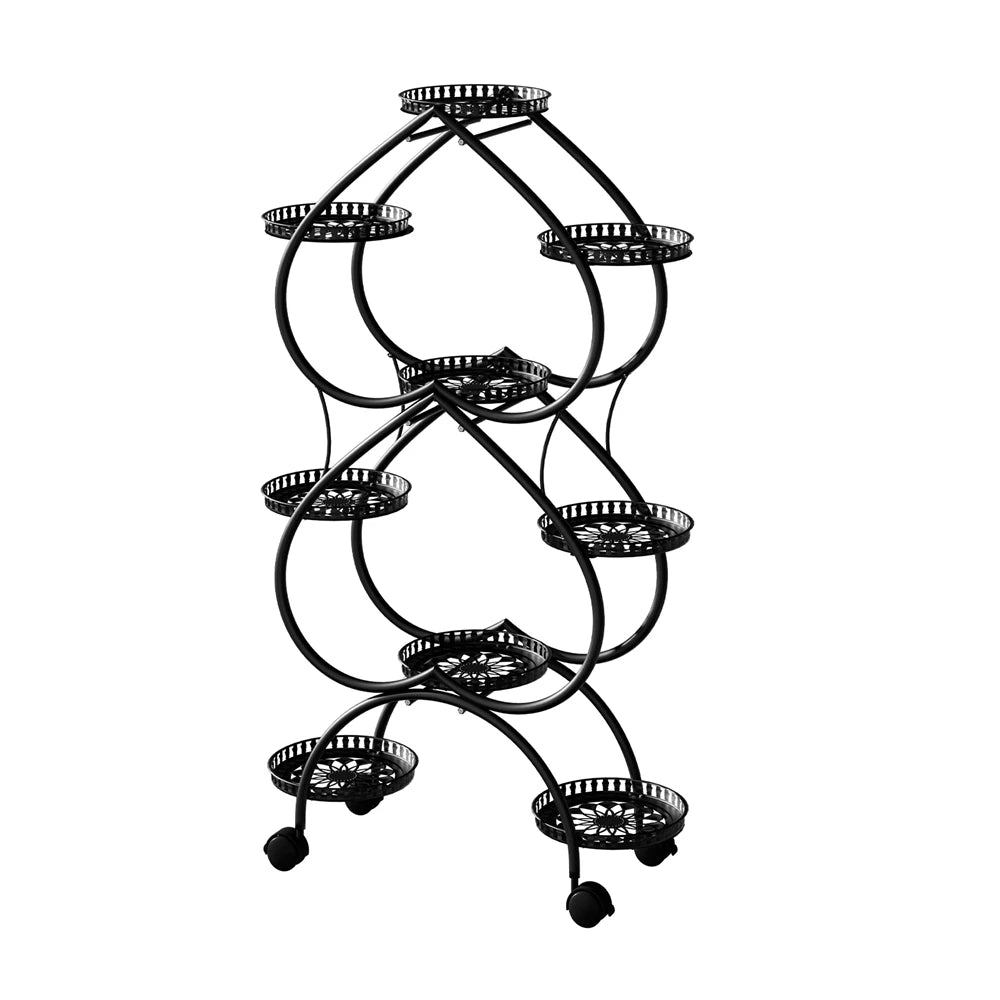 6-Tier Heart-Shaped Plant Stand with Wheels Metal Flower Rack for Indoor Outdoor Use
