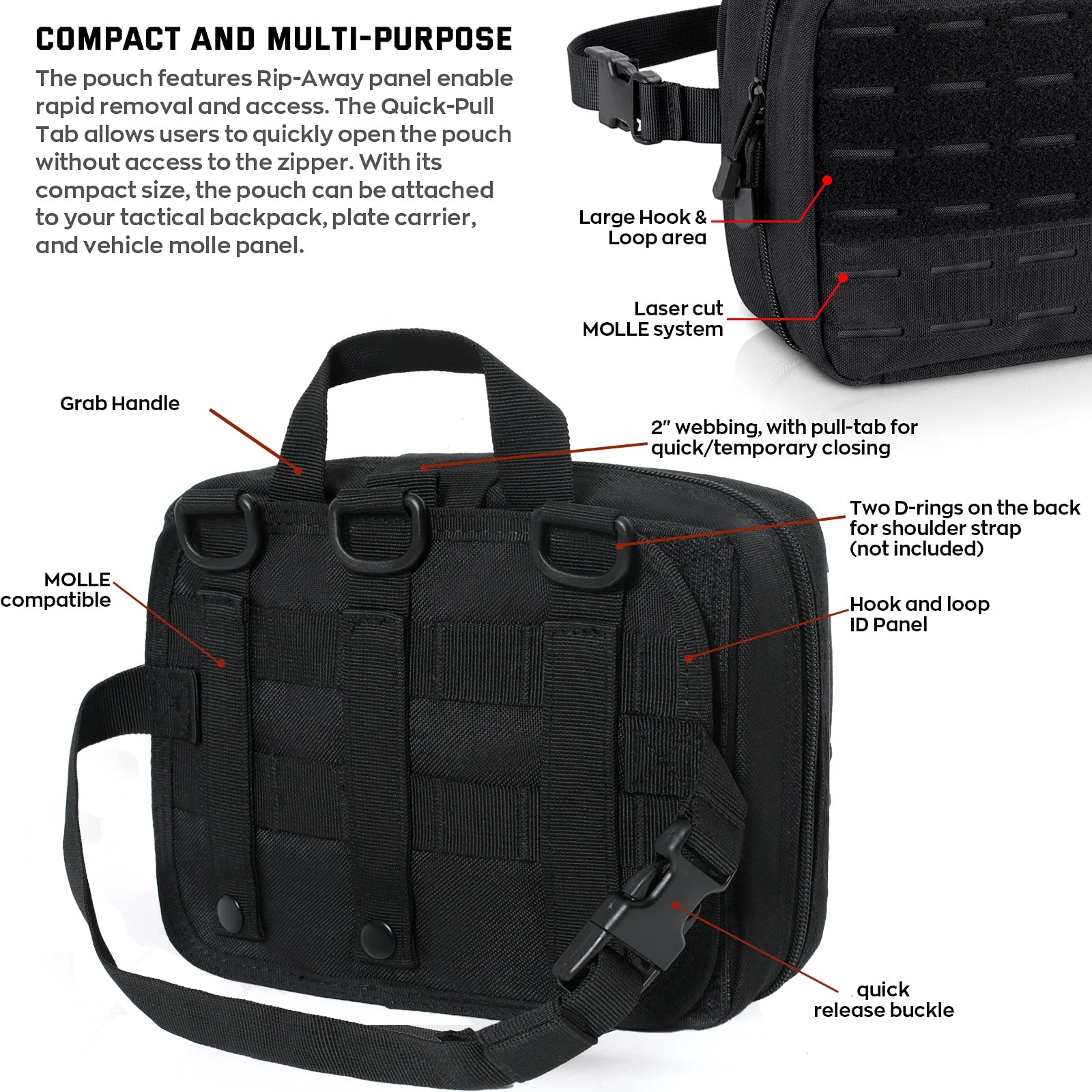 Large Capacity Molle Tactical Utility Pouch with Quick Release Multi Compartment Storage Bag