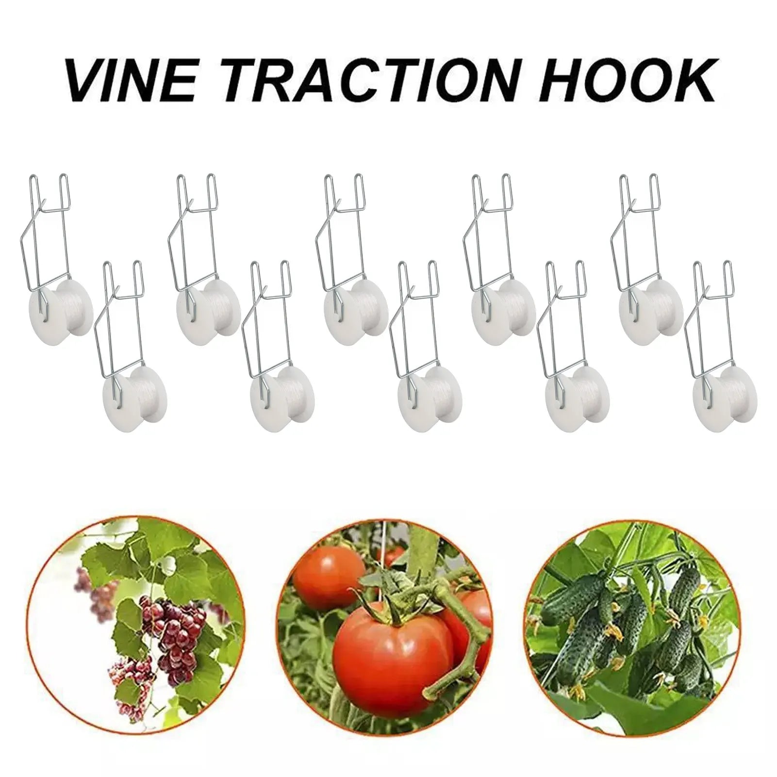 10-Piece Tomato Trellis Roller Hooks with 1500cm Twine for Garden Vine Support and Vertical Plant Training