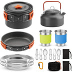 16 Piece Portable Camping Cooking Set Aluminium Pots Pan Kettle Plates and Utensils for Hiking
