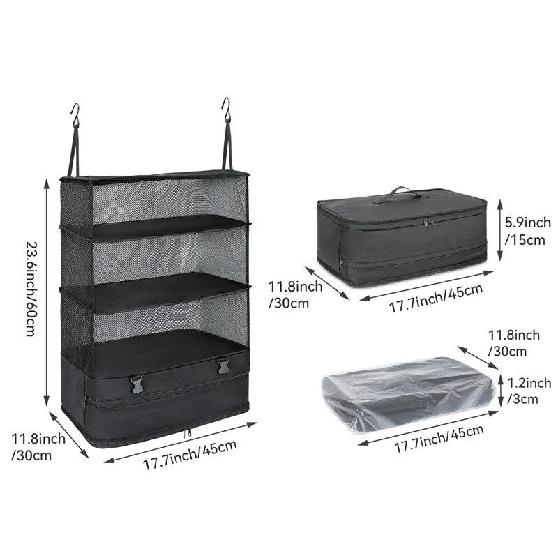 Portable Hanging Travel Storage Organizer with Compartments for Clothes and Accessories