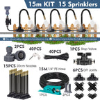 Outdoor Garden Misting System Kit 15m Adjustable Spray Nozzles Irrigation Set