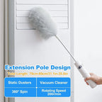 Cordless Electric Spin Feather Duster 3-in-1 Rotating Cleaning Brush with Extension Rod USB Rechargeable