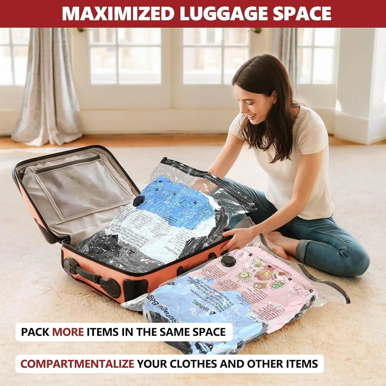 12 Pack Reusable Vacuum Storage Bags with Cordless Electric Pump Travel Space Saver Set