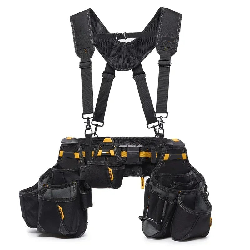 Heavy Duty Contractor Tool Belt Set 5 Piece Adjustable Waist Belt with Suspenders 36 Pocket Storage