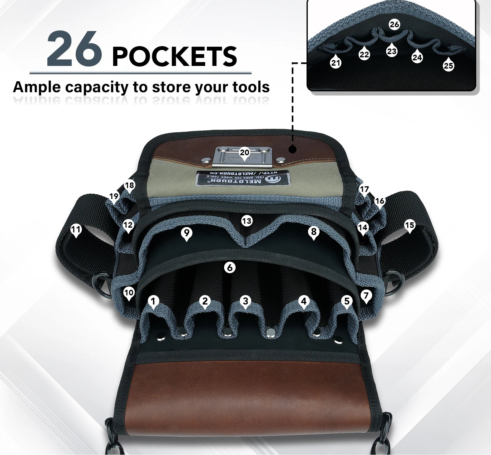 Portable Tool Pouch with Hard Bottom 26 Slot Open Top Tool Bag for Electrician Carpenter Maintenance