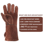 Leather Work Gloves Heavy Duty Cow Split Leather 35cm Welding BBQ Oven Workshop Gloves Pair