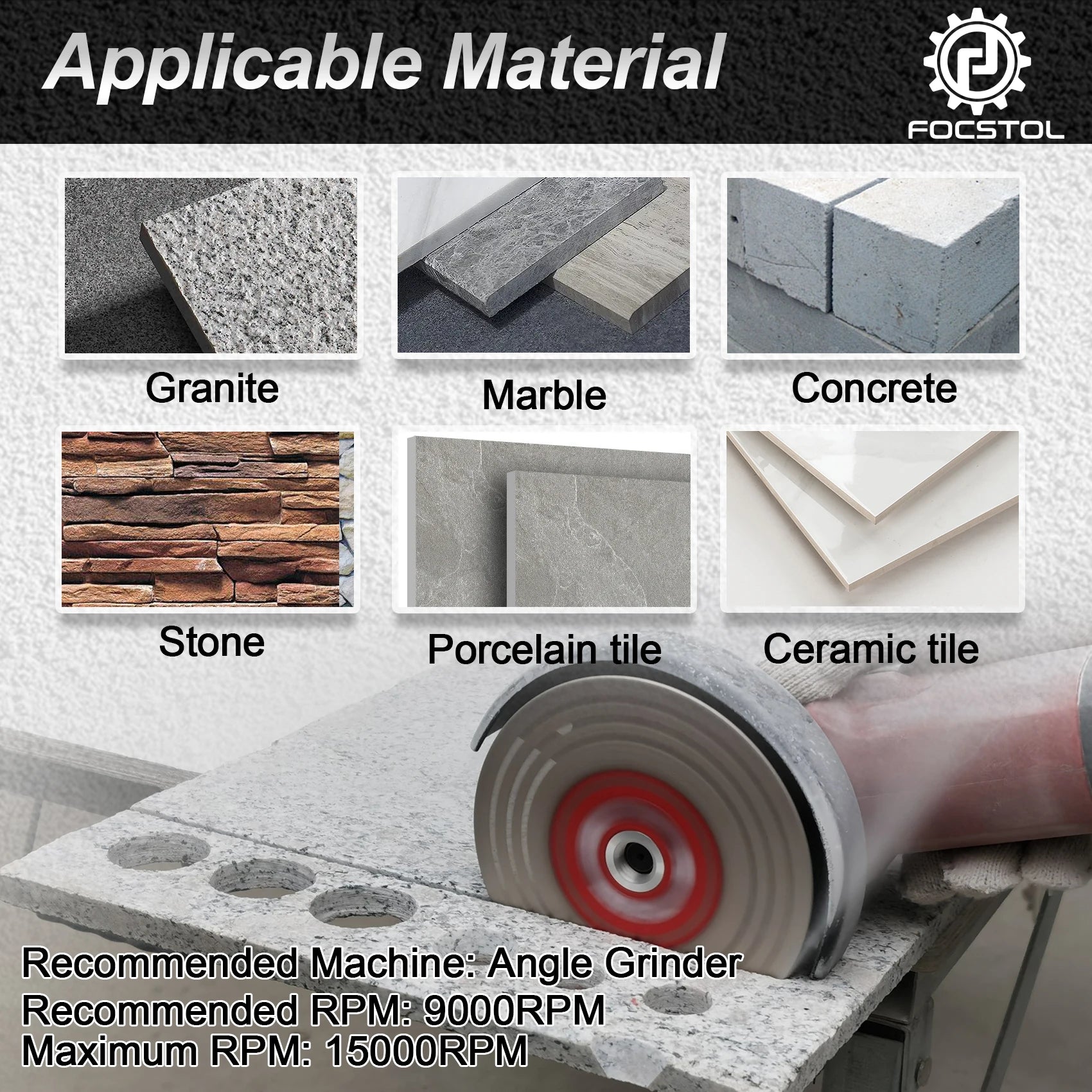 Diamond Cutting Disc 125mm M14 Thread 40-50 Grit Grinding Blade for Tile Marble Granite Ceramic