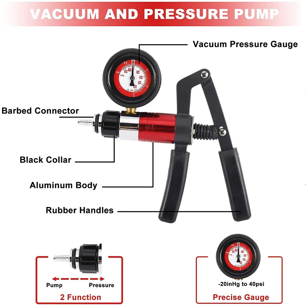 Hand Held Vacuum Pump Tester and Brake Bleeder Kit 21 Piece Automotive Diagnostic Tool with Gauge