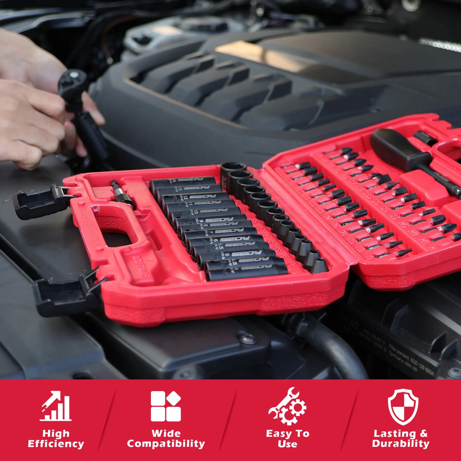 64 Piece 1/4" Drive Socket Wrench & Bit Set with Deep and Shallow Sockets Cr-V Steel Tool Kit