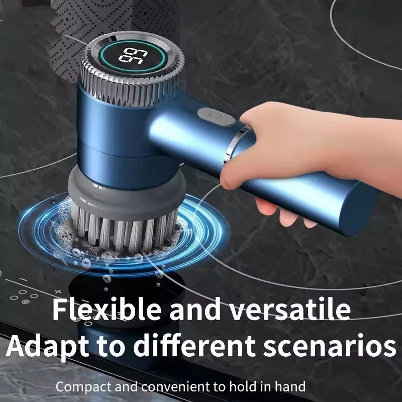 Cordless Electric Spin Cleaning Brush with LED Display, 5 Replaceable Heads, 3 Speed Adjustable Kitchen Bathroom Scrubber