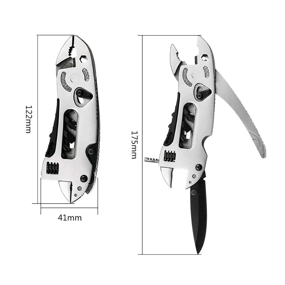 Portable Stainless Steel Multi Tool Pliers with Knife, Screwdriver and Wrench for Camping and DIY Repairs