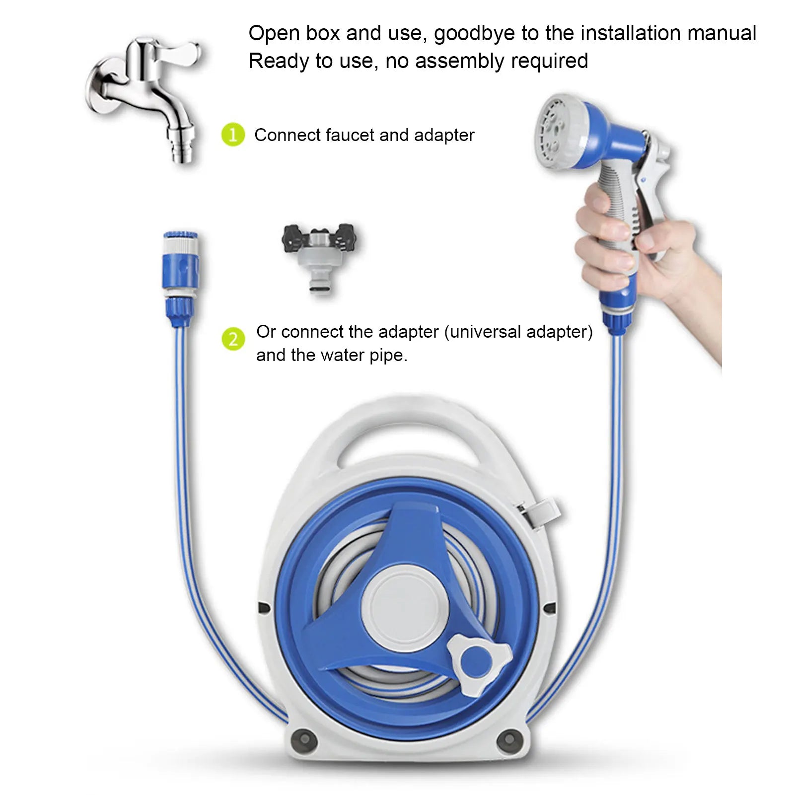 Portable Garden Hose Reel 15m with Spray Nozzle Compact Watering Hose Set