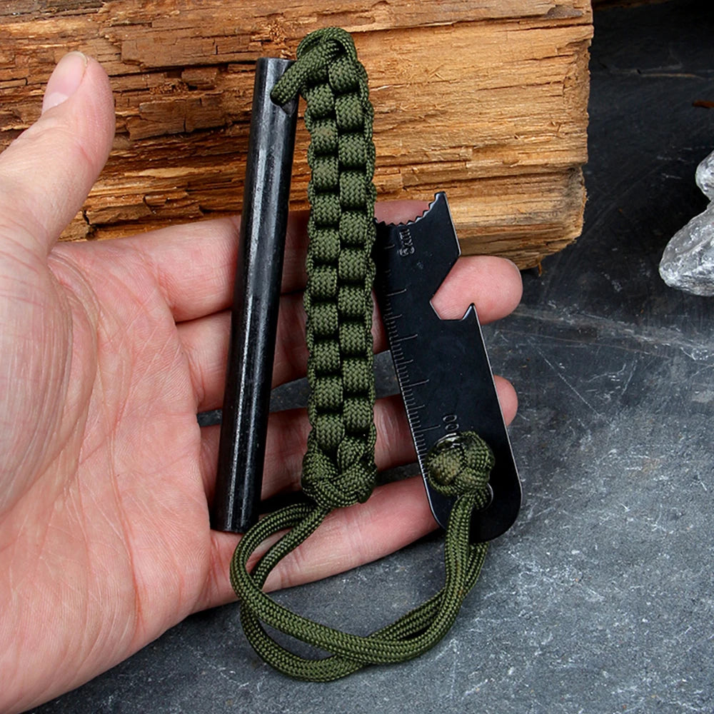 Portable Ferrocerium Fire Starter Rod Set 2PCS 15cm Flint with Striker and Paracord Outdoor Tool