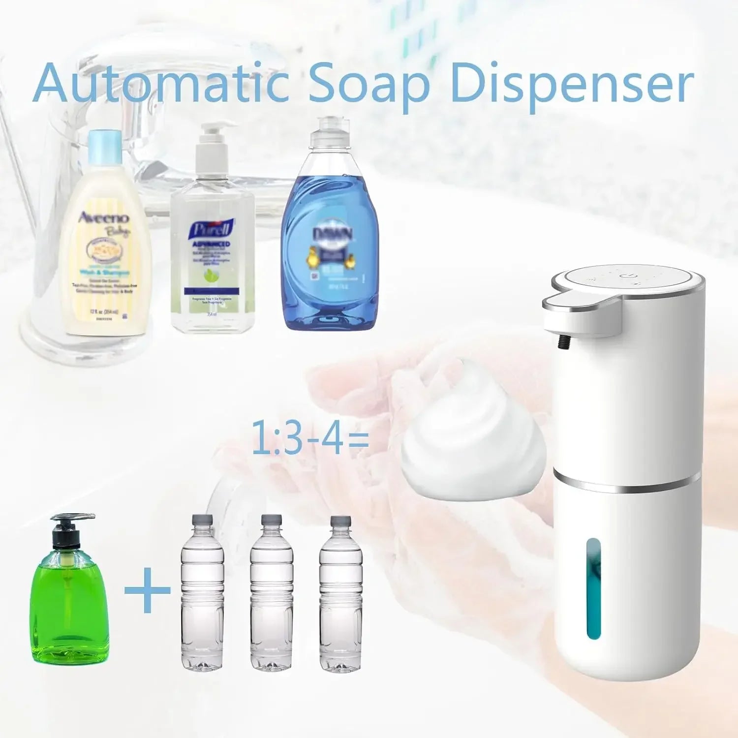 Rechargeable Automatic Foam Soap Dispenser 400ml with Sensor Operation and USB Type-C Charging