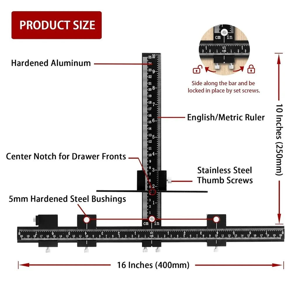 Adjustable Cabinet Hardware Jig Drill Guide 40cm Aluminium Locator for Handles Knobs and Drawers