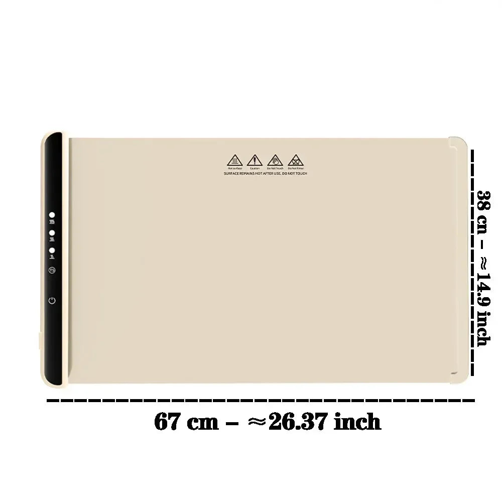 Portable Electric Food Warming Tray 67 x 38cm Foldable Silicone Heating Mat with 3 Temperature Levels