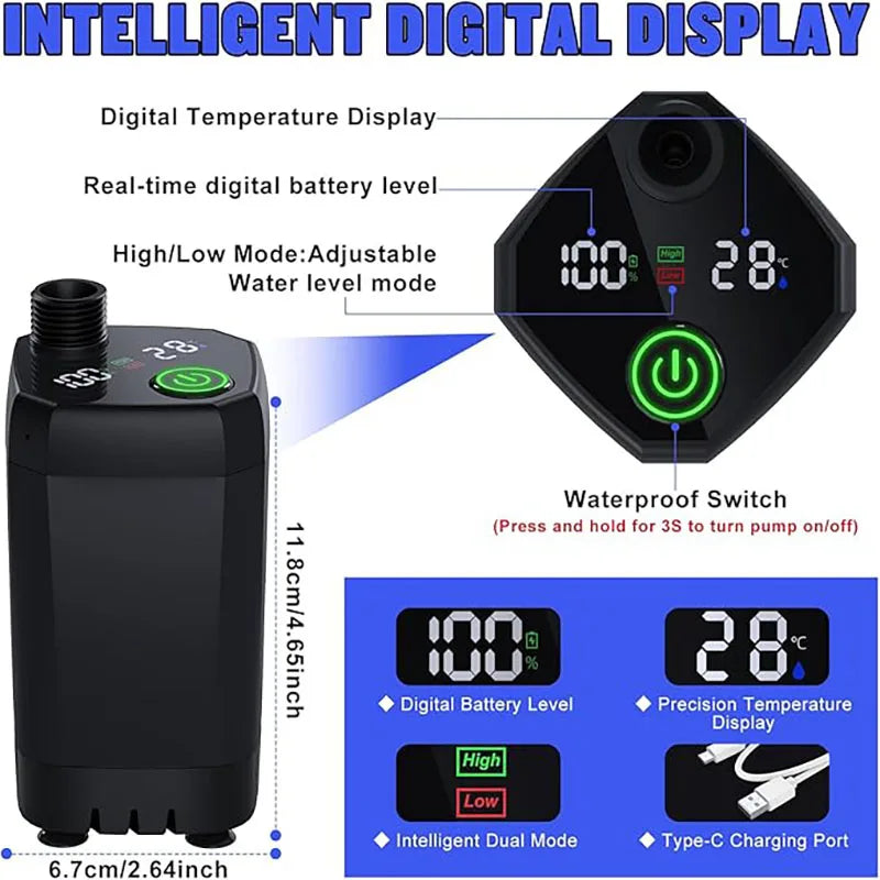 Portable Rechargeable Camping Shower with LED Display 6000mAh Electric Shower Pump and Adjustable Shower Head
