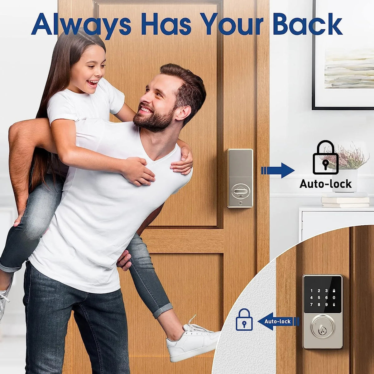 Electronic Door Lock with Touchscreen Keypad 50 User Codes Auto Lock and Mechanical Keys
