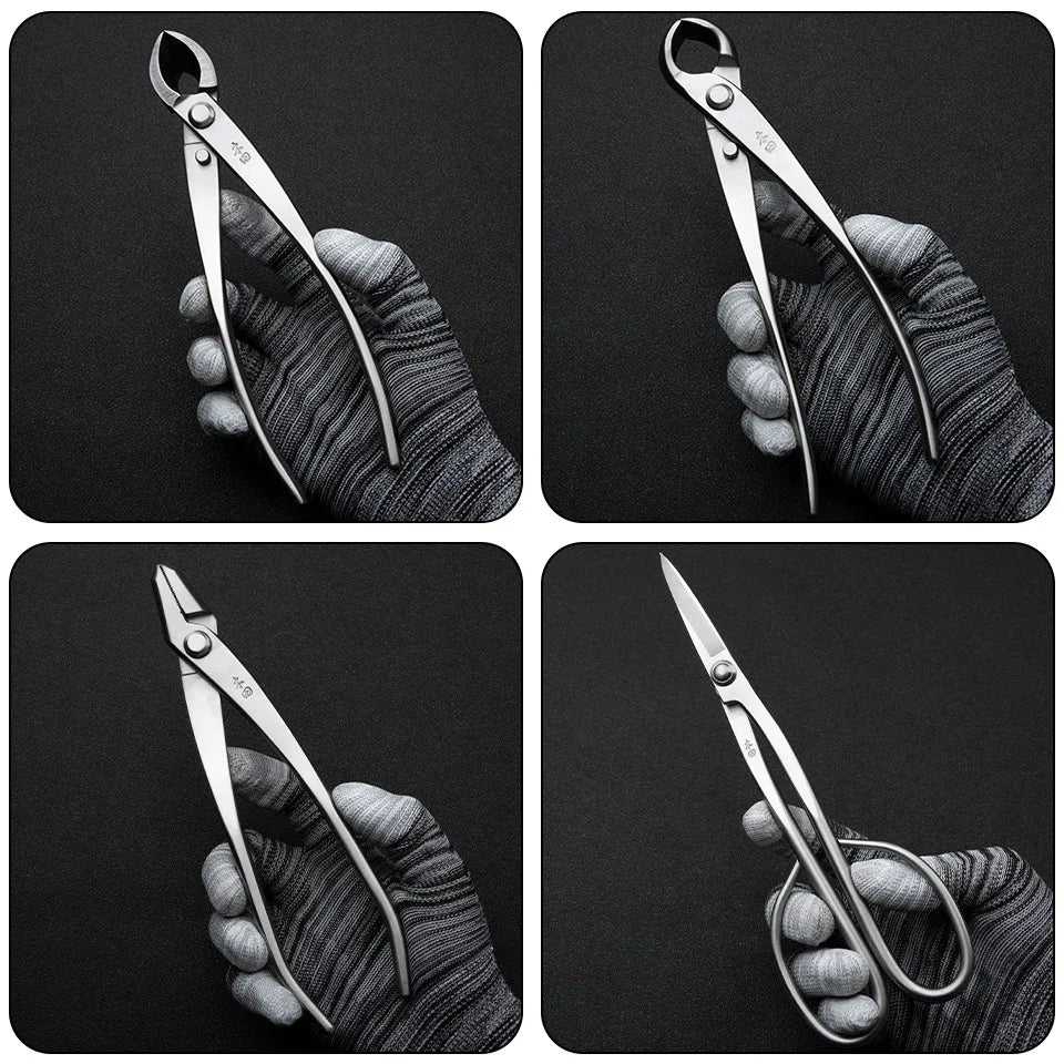 Professional 7-Piece Bonsai Tool Set with Eco-Leather Roll, 21cm Scissors & Tweezers
