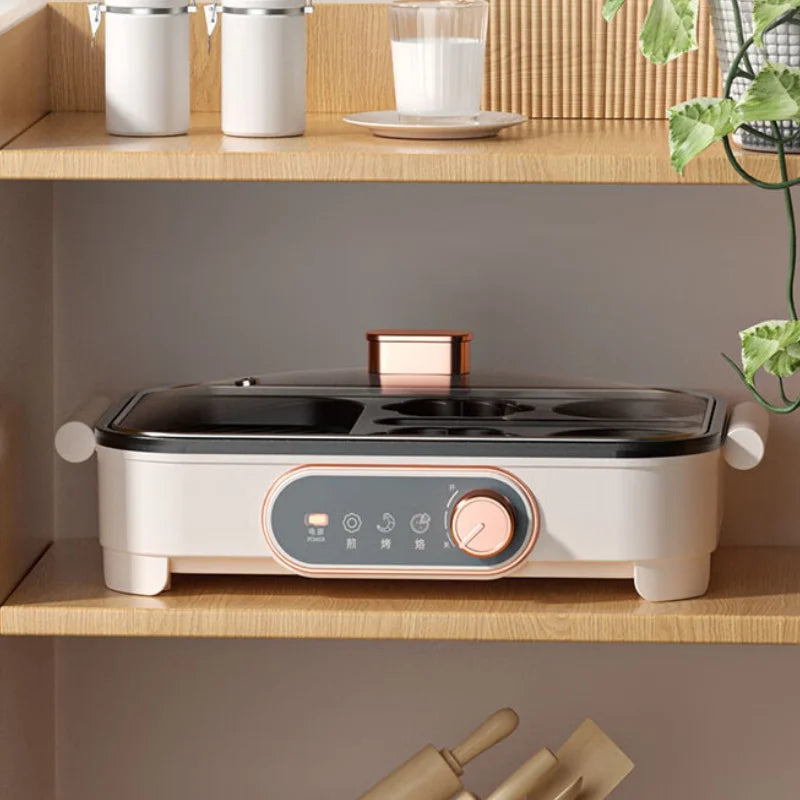 Compact 3-in-1 Breakfast Maker 800W Non-Stick Grill Pan for Eggs Sandwiches Sausages