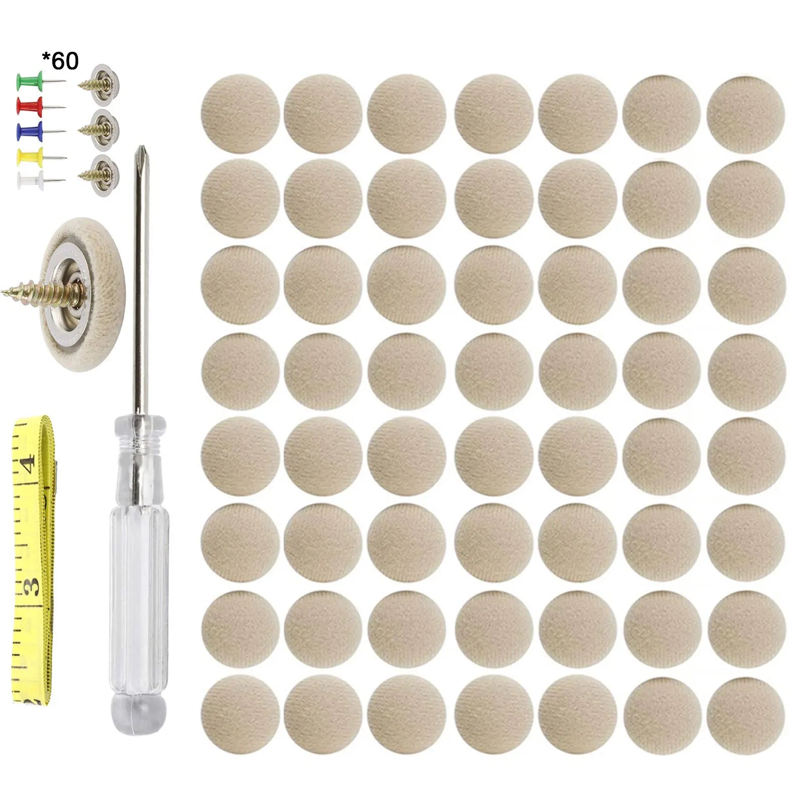 Universal Car Headliner Repair Buckle Kit 60 Piece Beige Roof Liner Fastener Set with Installation Tool