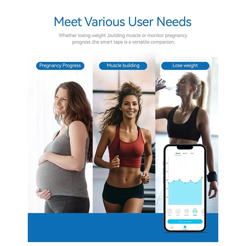 Smart Bluetooth Body Measuring Tape with LED Display, Rechargeable Digital Body Measurement Tool