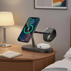 3-in-1 Wireless Charging Station with Magnetic Phone Stand 15W Fast Charger for Phone Watch Earbuds