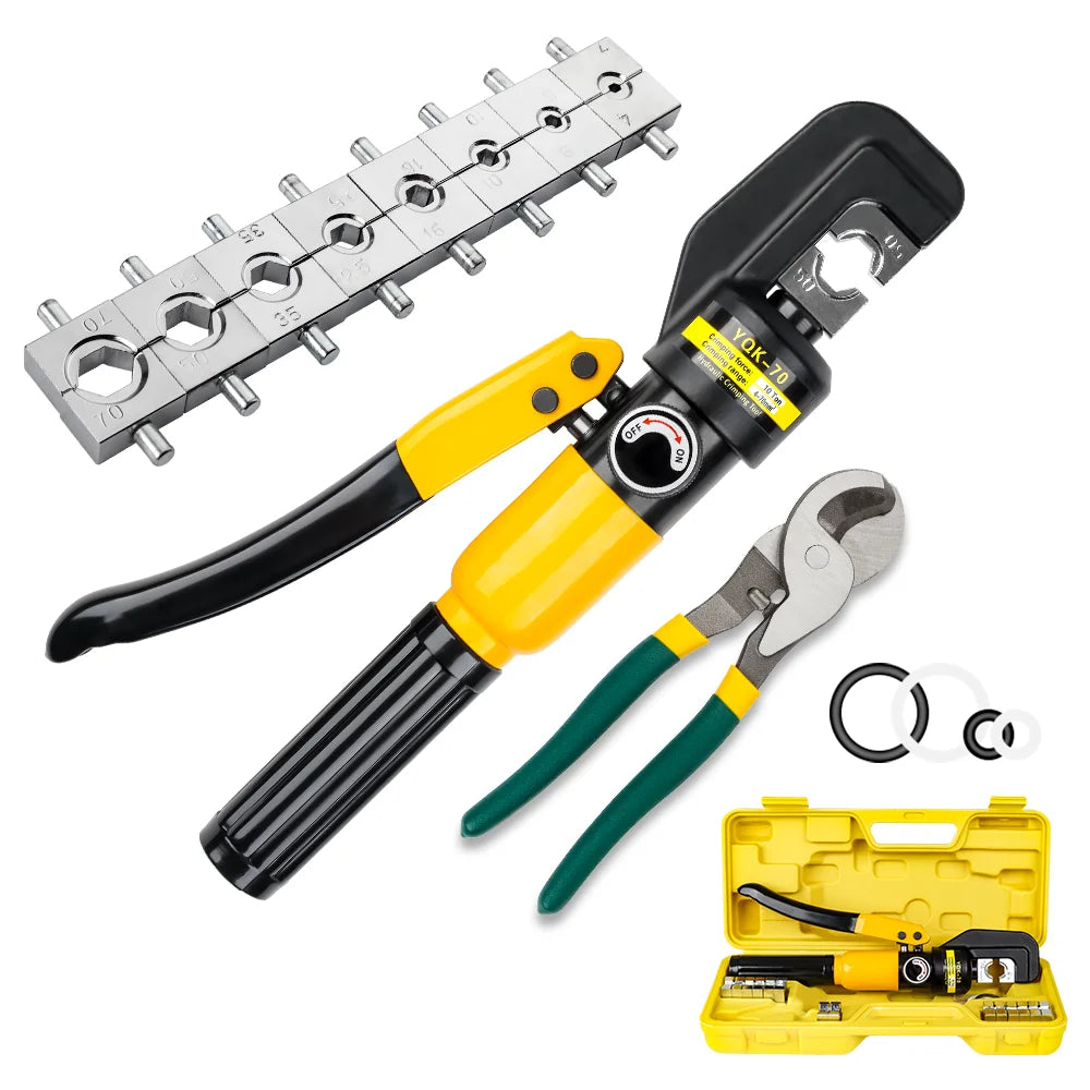Heavy Duty Hydraulic Wire Crimper Plier 10T Manual Press Tool 4-70mm2 with 8 Crimping Dies