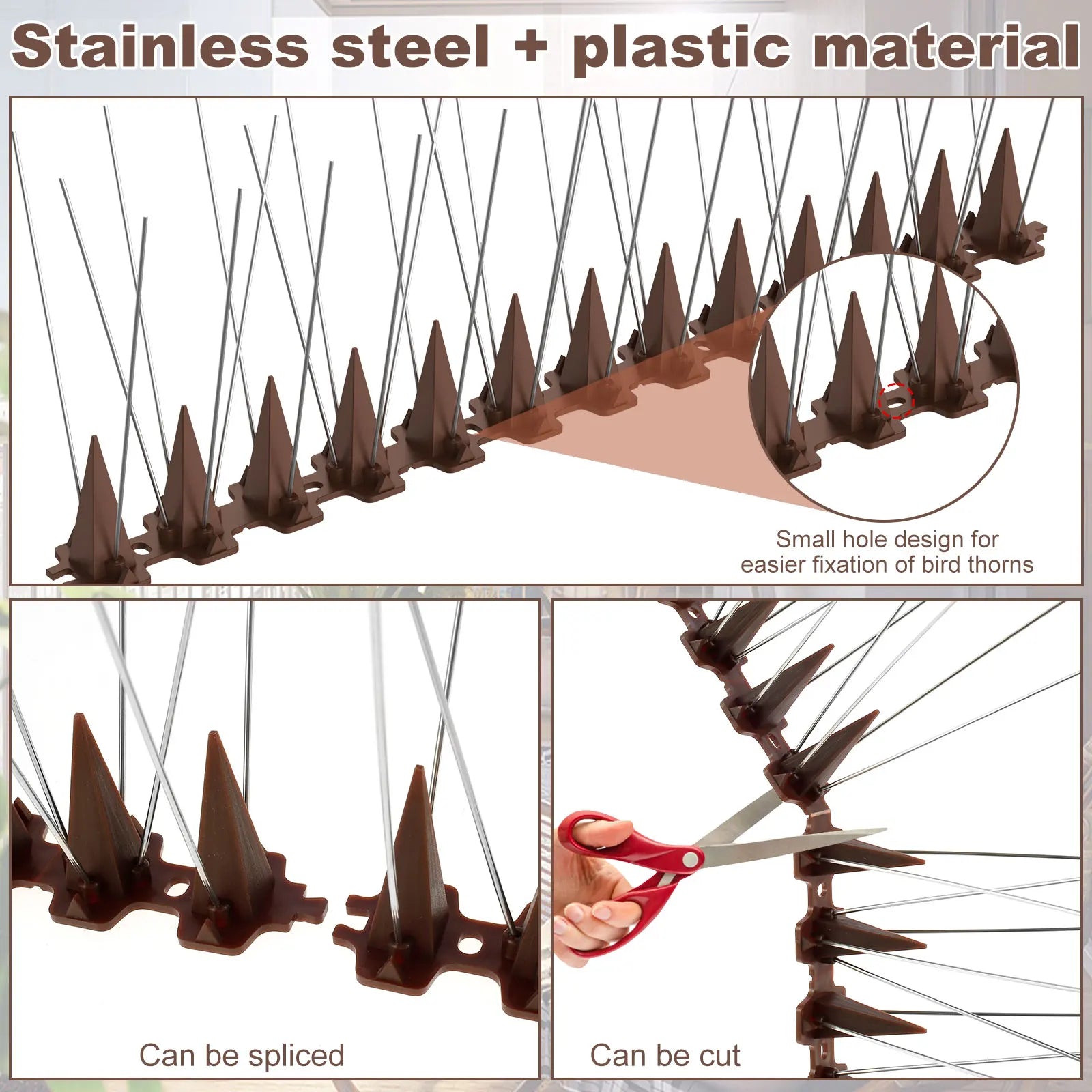 Bird Spike Strips 10 Pack Stainless Steel Anti Bird Deterrent for Fence Roof Balcony Window Ledge