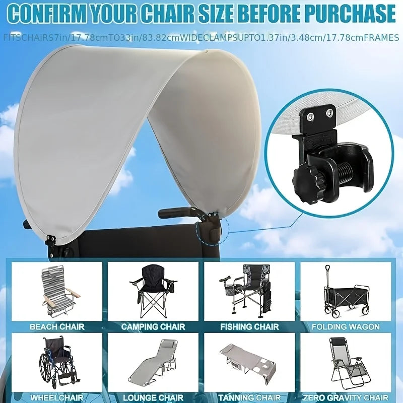 Clip-On Chair Sunshade Foldable Adjustable Canopy for Beach Camping Fishing and Outdoor Use