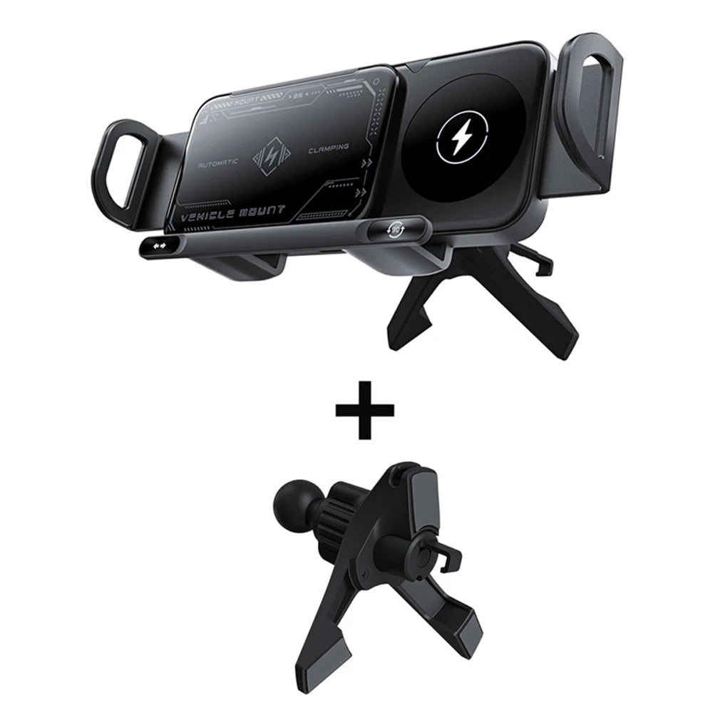 15W Wireless Car Charger with Dual Coil Fast Charging Phone Holder for Air Vent Mount