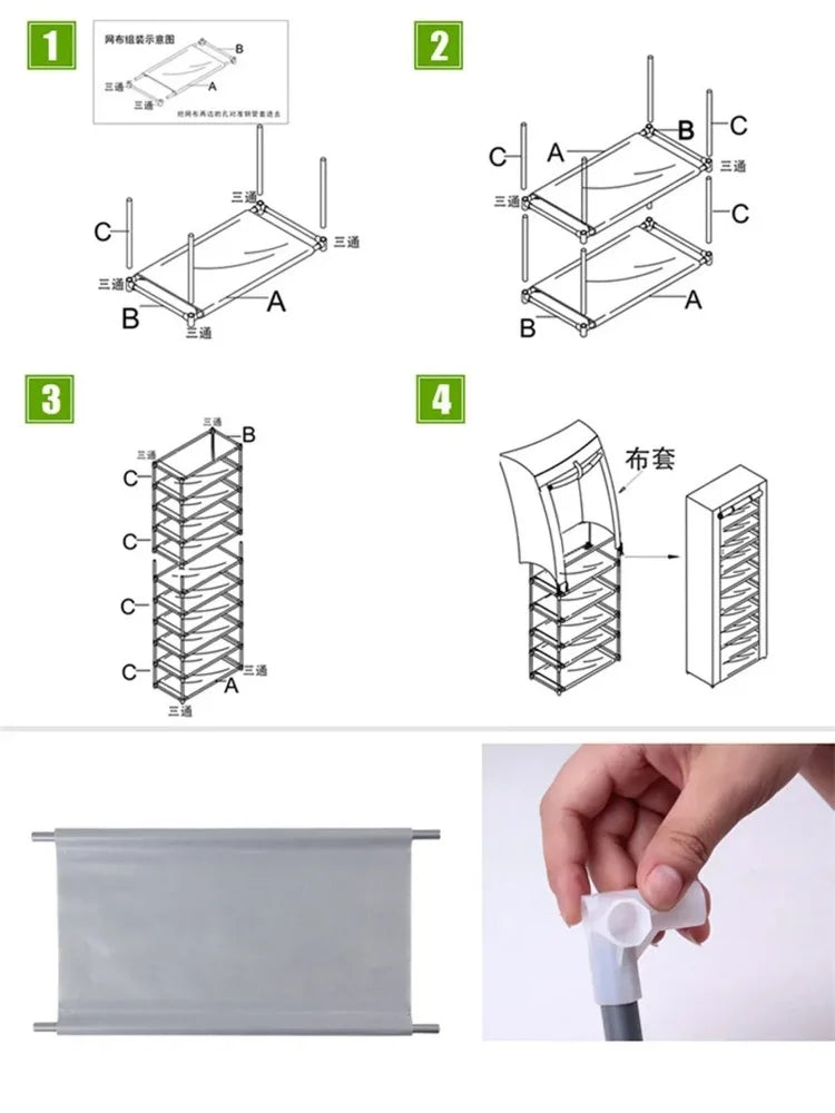 Multi Layer Shoe Rack with Cover 8 Tier Space Saving Shoe Storage Cabinet
