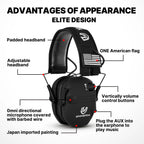 Electronic Noise Reduction Earmuffs 23dB Adjustable Sound Amplification Headset with AUX Input