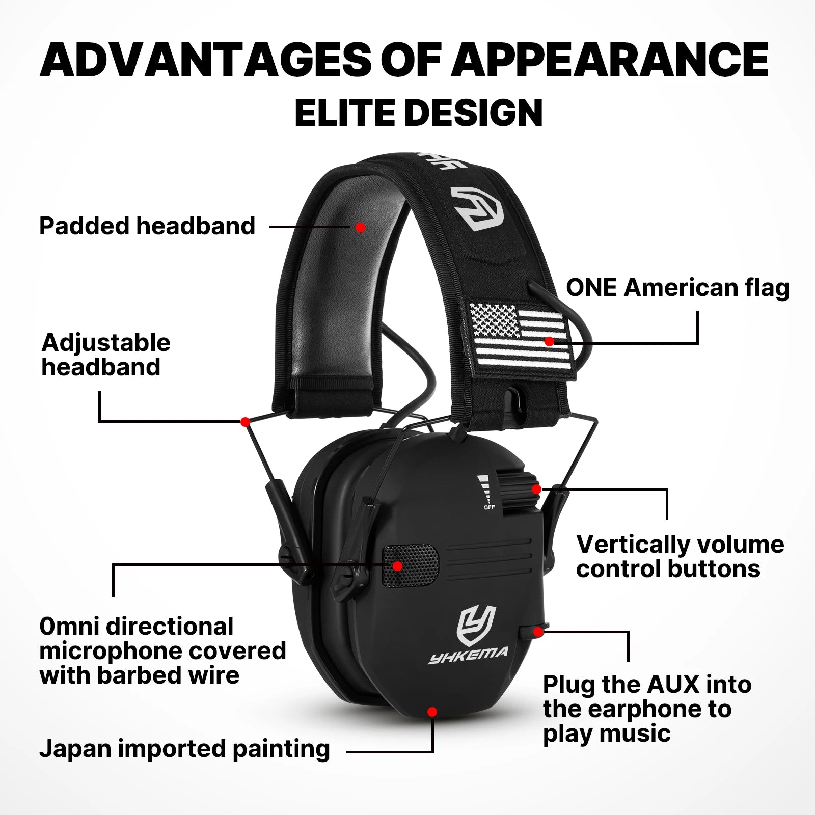 Electronic Noise Reduction Earmuffs 23dB Adjustable Sound Amplification Headset with AUX Input